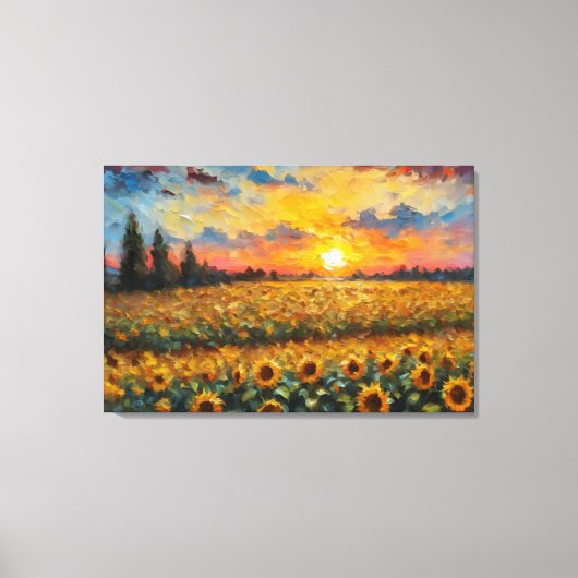 Prachtige zonsondergang over het zonnebloemenveld canvas afdruk (Voorkant)