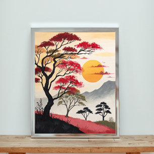 Prachtige Zonsondergang Over Rode Savannah Poster