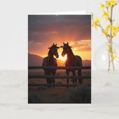 Prachtige Zonsondergang Paarden Kaart (Gele Bloem)