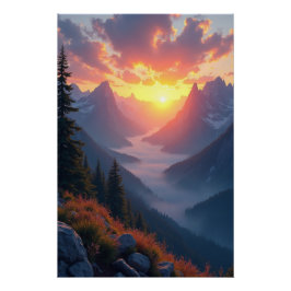 Prachtige zonsopgang boven bergen - natuur wanddec perfect poster