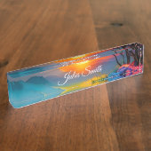 Prachtige zonsopgang over vijver naambordje (Zijkant)