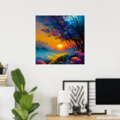 Prachtige zonsopgang over vijver poster (Thuiskantoor)