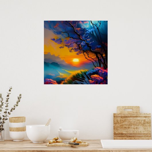 Prachtige zonsopgang over vijver poster (Keuken)