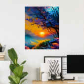 Prachtige zonsopgang over vijver poster (Thuiskantoor)