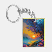 Prachtige zonsopgang over vijver sleutelhanger (Voorkant Links)