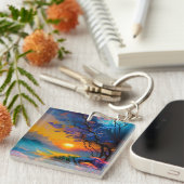 Prachtige zonsopgang over vijver sleutelhanger (Voorkant Rechts)