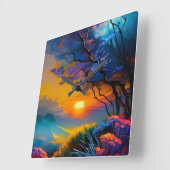 Prachtige zonsopgang over vijver vierkante klok (Hoek)