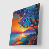 Prachtige zonsopgang over vijver vierkante klok (Hoek)