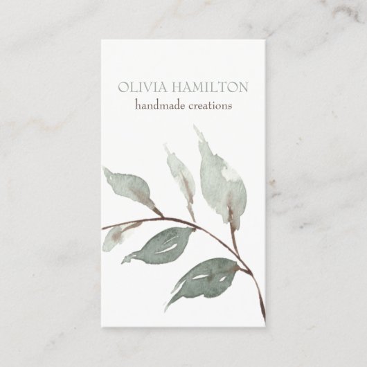 Prachtige zure Waterverf Sage Green Foliage Contactkaartje (Voorkant)
