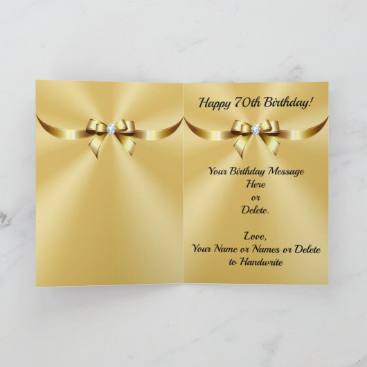 Prachtige zwart en goud Happy 70th verjaardagskaar Kaart (Binnen)