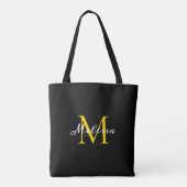 Prachtige zwart gouden monogram scriptnaam tote bag (Achterkant)