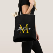 Prachtige zwart gouden monogram scriptnaam tote bag (Dichtbij)