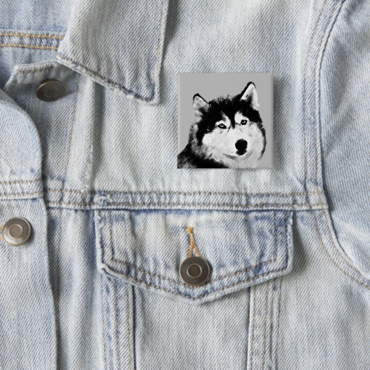 Prachtige zwart/witte Husky Pin Button (In situ)