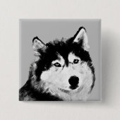 Prachtige zwart/witte Husky Pin Button (Voorkant)