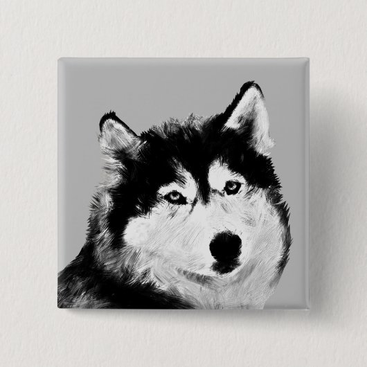 Prachtige zwart/witte Husky Pin Button (Voorkant)