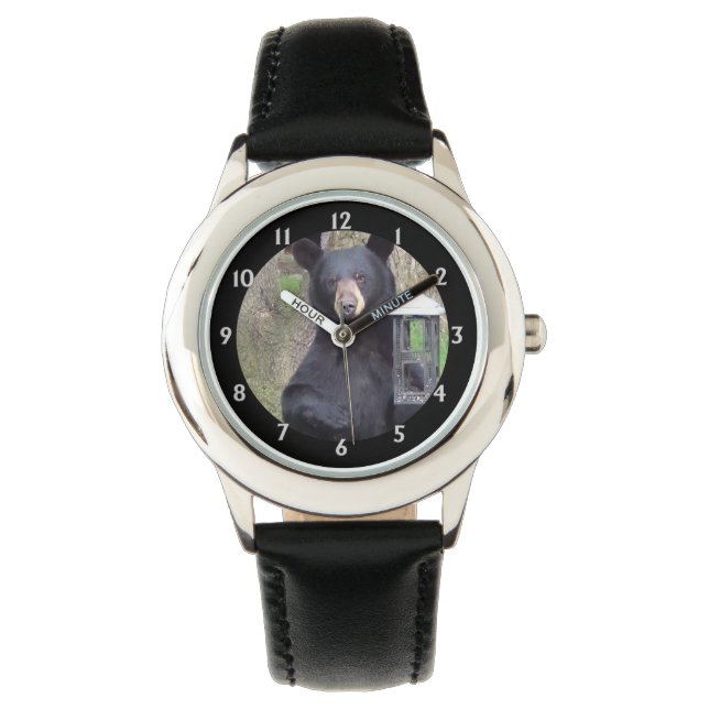 Prachtige zwarte Beer geniet van snack Horloge (Voorkant)