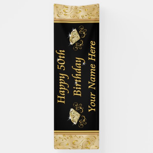Prachtige zwarte en goudbanners 50ste verjaardag spandoek (Verticaal)
