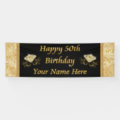 Prachtige zwarte en goudbanners 50ste verjaardag spandoek (Horizontaal)