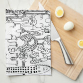 Prachtige Zwarte en Witte Kunst van Wilde Dieren Theedoek (Quarter Fold)