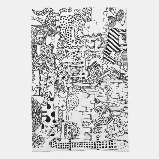 Prachtige Zwarte en Witte Kunst van Wilde Dieren Theedoek (Verticaal)