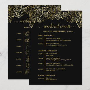 Prachtige zwarte & gouden trouw-evenementen & tijd programmakaart