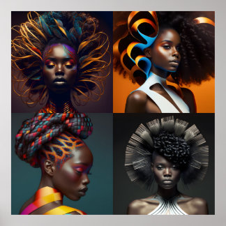 Prachtige zwarte haarfijn 4-flatpanel Poster 40x40