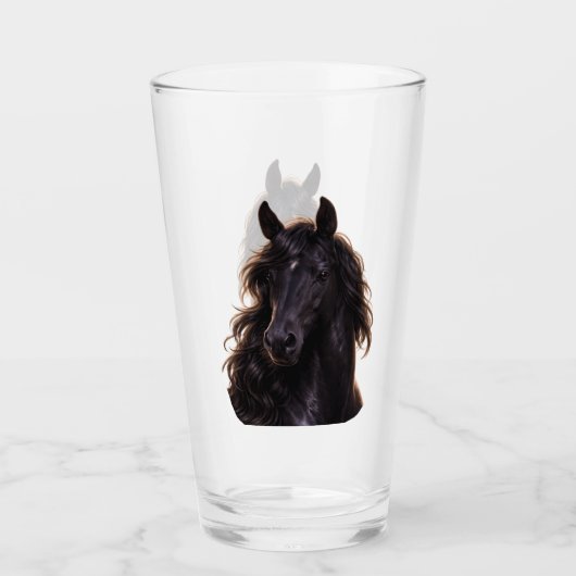 Prachtige zwarte hengst glas (Voorkant)