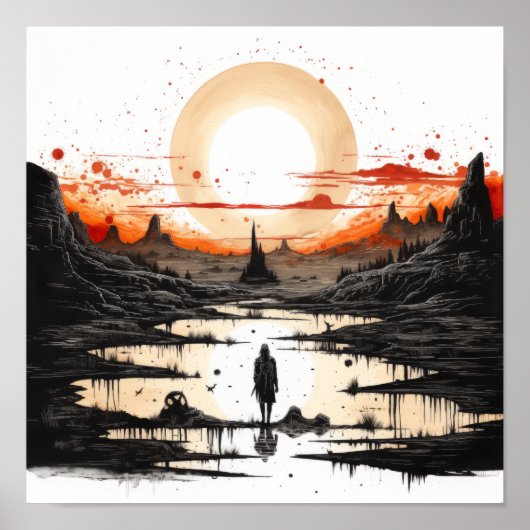 Prachtige zwarte inkt tekening van Native American Poster (Voorkant)