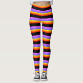Prachtige zwarte Oranje Violet Stripes Leggings (Voorkant)