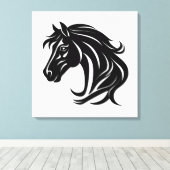 Prachtige Zwarte Paardenkop Canvas Afdruk (Insitu (Houten vloer))