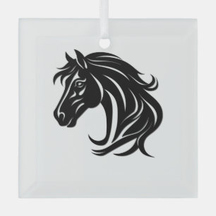 Prachtige Zwarte Paardenkop Glas Ornament