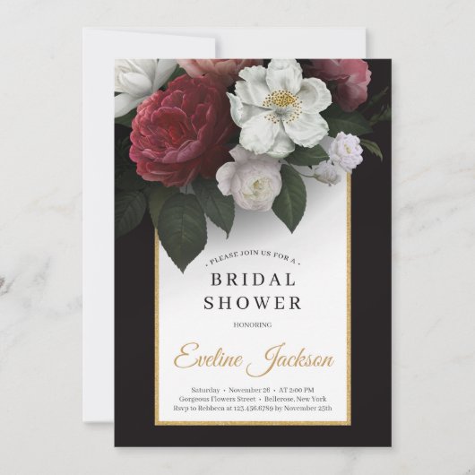 Prachtige zwarte roze Bourgogne en witte bloemen Kaart (Voorkant)