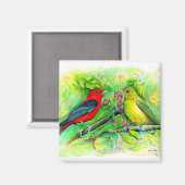Prachtige zwarte tanagers Waterverf schilderen Magneet (Voorkant / Achterkant)