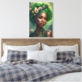 Prachtige zwarte vrouw in een bloementuin canvas afdruk (Insitu (Slaapkamer))