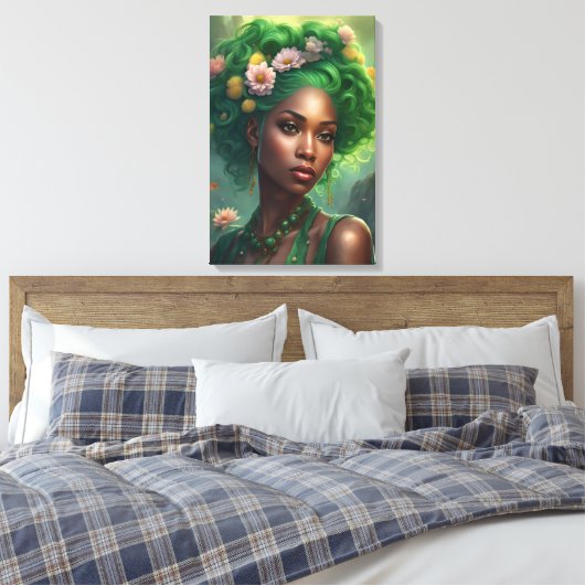 Prachtige zwarte vrouw in een bloementuin canvas afdruk (Insitu (Slaapkamer))