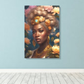 Prachtige zwarte vrouw in een bloementuin canvas afdruk (Insitu (Houten vloer))