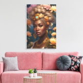 Prachtige zwarte vrouw in een bloementuin canvas afdruk (Insitu (Woonkamer))