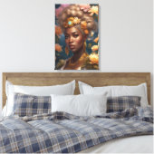 Prachtige zwarte vrouw in een bloementuin canvas afdruk (Insitu (Slaapkamer))