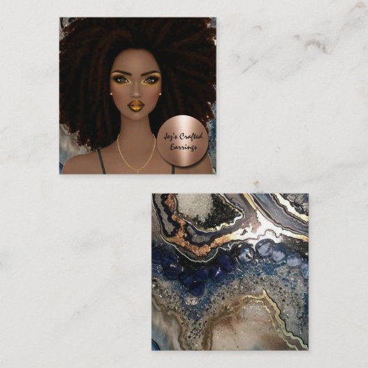 prachtige zwarte vrouwenoorkaartje vierkante visitekaartje (Voorkant / Achterkant)
