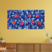 Prachtvinken, rode vogels blauwe bosbomen vezelkun canvas afdruk (Insitu (Woonkamer))