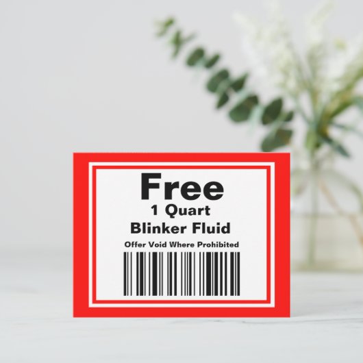 Practical Joke Blinker Fluid Coupon Briefkaart (Staand voorkant)