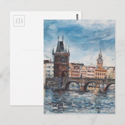 Prag - schilderij Charles bridge Briefkaart (Voorkant / Achterkant)