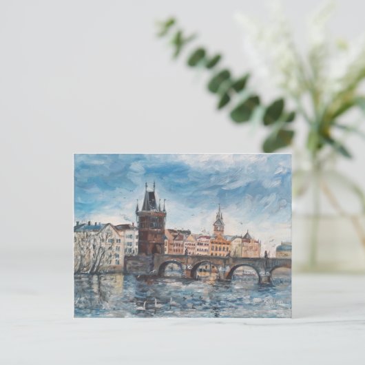 Prag - schilderij Charles bridge Briefkaart (Staand voorkant)