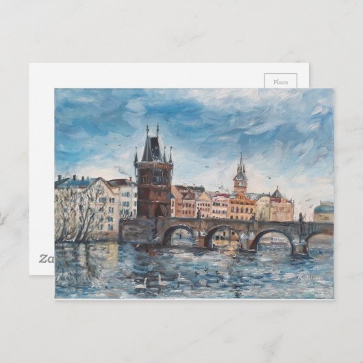 Prag - schilderij Charles bridge Briefkaart (Voorkant / Achterkant)