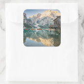 Pragser Wildsee in de Dolomieten in Italië Vierkante Sticker (Tas)