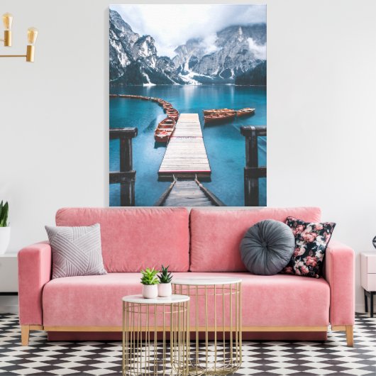 PRAGSER WILDSEE (LAKPRAGS), ZUID TYROL, ITALIË CANVAS AFDRUK (Insitu (Woonkamer))