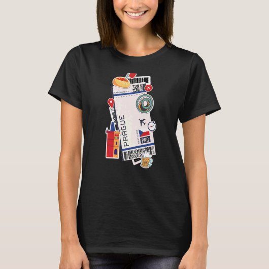 Prague Air Ticket Boarding Pass Plane Tsjechië T-shirt (Voorkant)