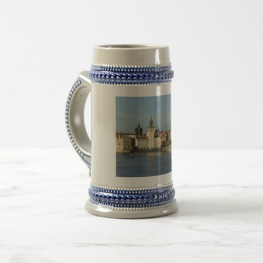 Prague Blue en White STein Bierpul (Voorkant links)