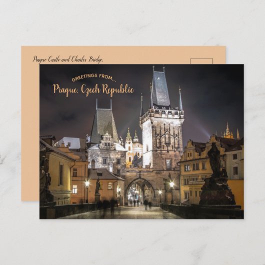 Prague Castle Charles Bridge Tsjechië Design Briefkaart (Voorkant / Achterkant)