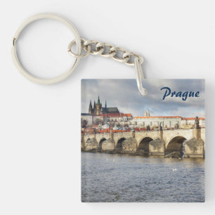 Prague Castle en Charles Bridge souvenir foto Sleutelhanger